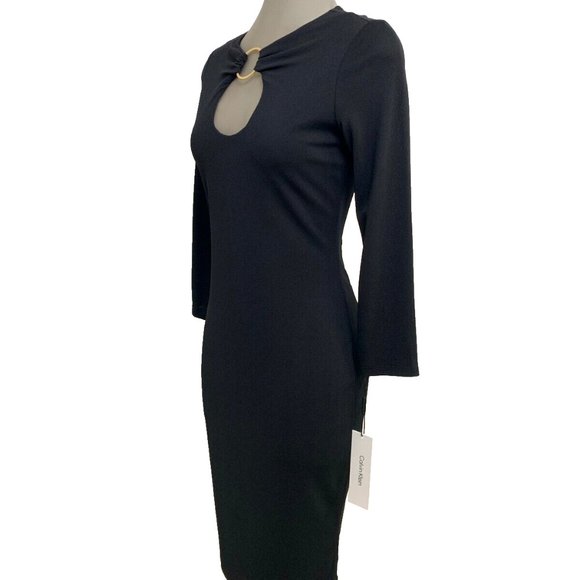 New! Calvin Klein Elegant Flattering Timless BLACK Sheath Dress - Picture 3 of 8